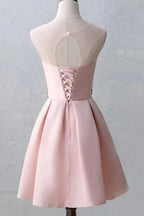 Cute Illusion Scoop Pink Short Homecoming Dresses PD217 by pgmdress