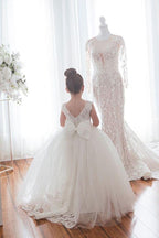 Cute Ivory Long Ball Gown Tulle Sleeveless Flower Girl Dresses - photo 3