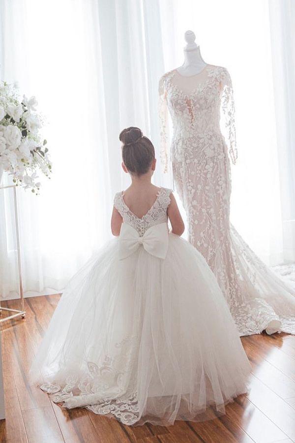 Cute Ivory Long Ball Gown Tulle Sleeveless Flower Girl Dresses - photo 3
