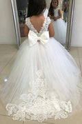 Cute Ivory Long Ball Gown Tulle Sleeveless Flower Girl Dresses - photo 1