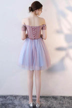 Cute Lace Off The Shoulder Tulle Short Prom Dress Homecoming Dress PD143 by pgmdress