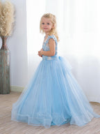 Cute Long A-line Tulle Boho Blue Flower Girl Dresses with bow - photo 4