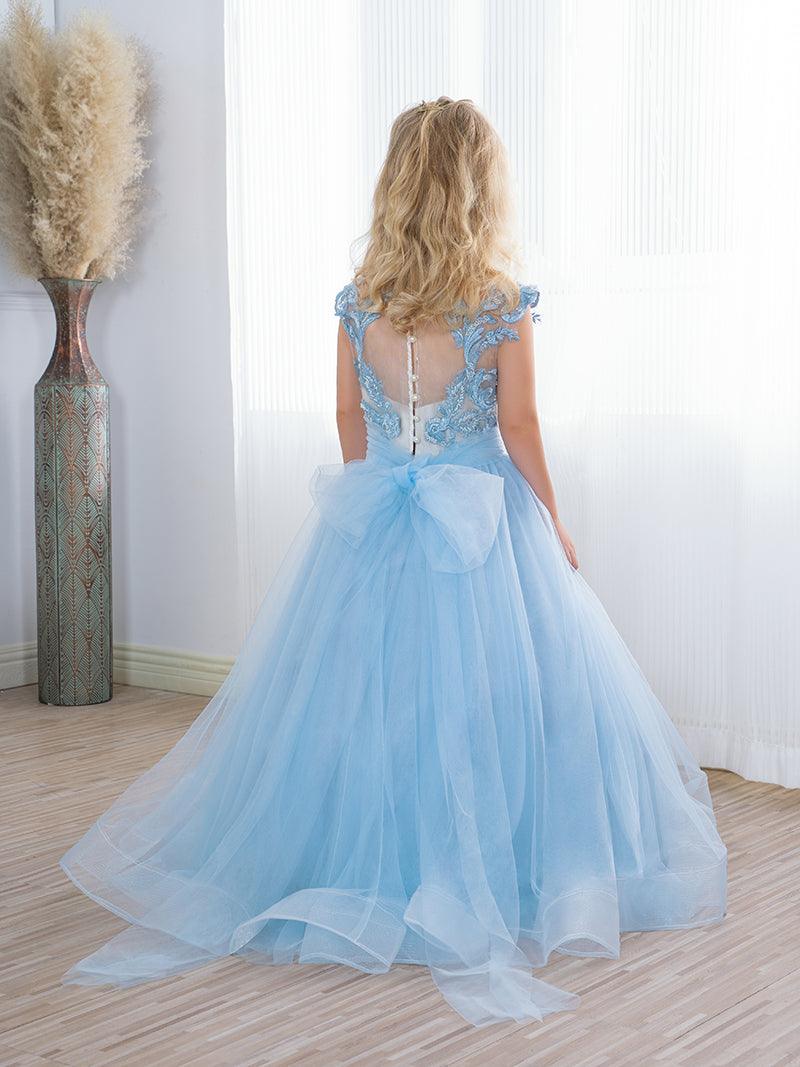 Cute Long A-line Tulle Boho Blue Flower Girl Dresses with bow - photo 5
