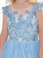 Cute Long A-line Tulle Boho Blue Flower Girl Dresses with bow - photo 6