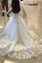 Cute Long A-line Tulle Lace Flower girl dresses with sleeves - photo 2
