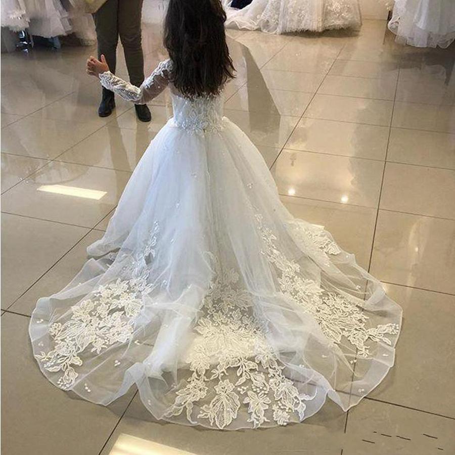 Cute Long A-line Tulle Lace Flower girl dresses with sleeves - photo 3