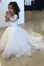 Cute Long A-line Tulle Lace Flower girl dresses with sleeves - photo 1