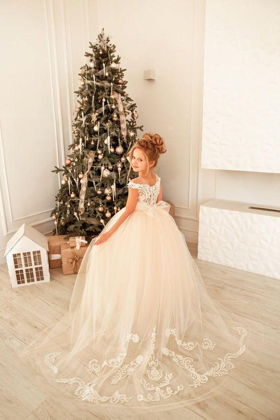 Cute Long Princess Tulle Lace Flower Girl Dress - photo 2