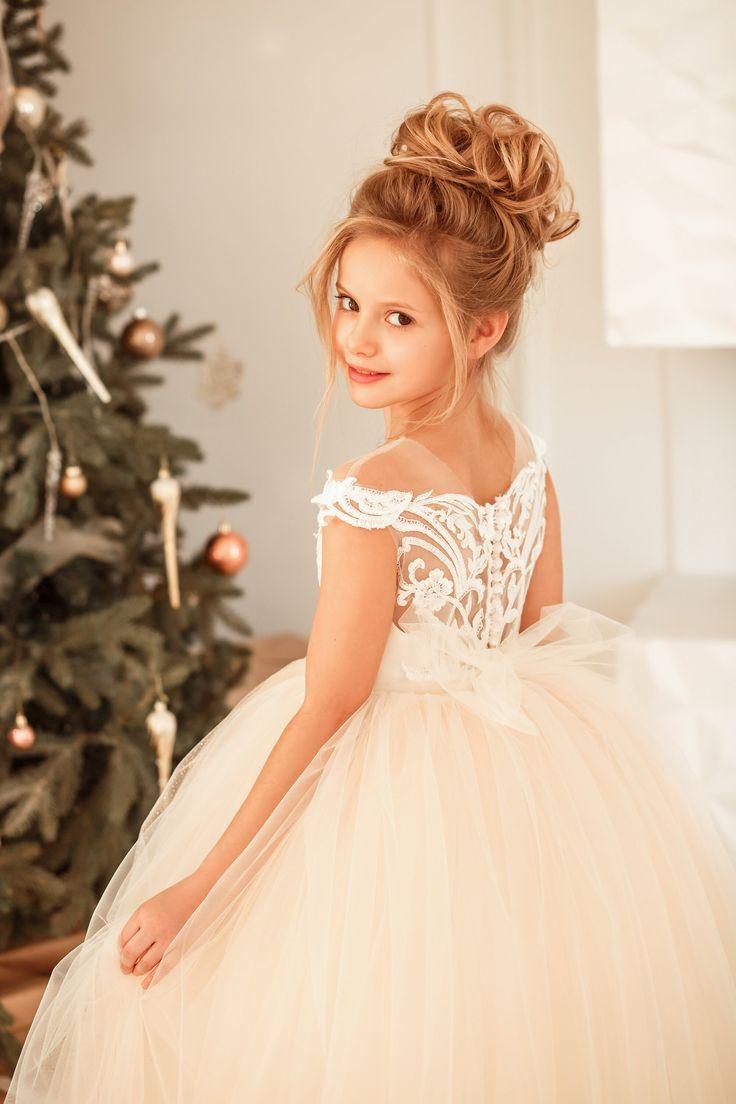 Cute Long Princess Tulle Lace Flower Girl Dress - photo 4