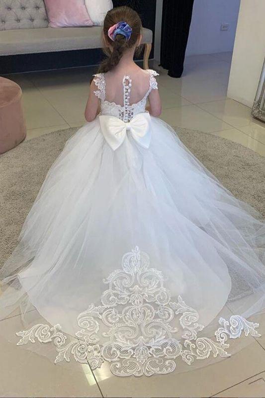 Cute Long Tulle Ball Gown Boho Flower Girl Dresses with bow - photo 2
