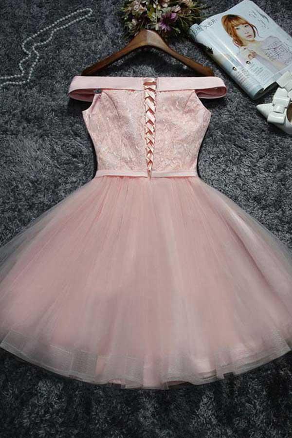 Cute Pink Lace Tulle Short Prom Dress Homecoming Dress PD144 Main Image
