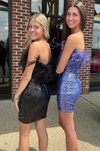 Cute Sequins Feathers Strapless Sleeveless Short Prom Dresses by misshow.com