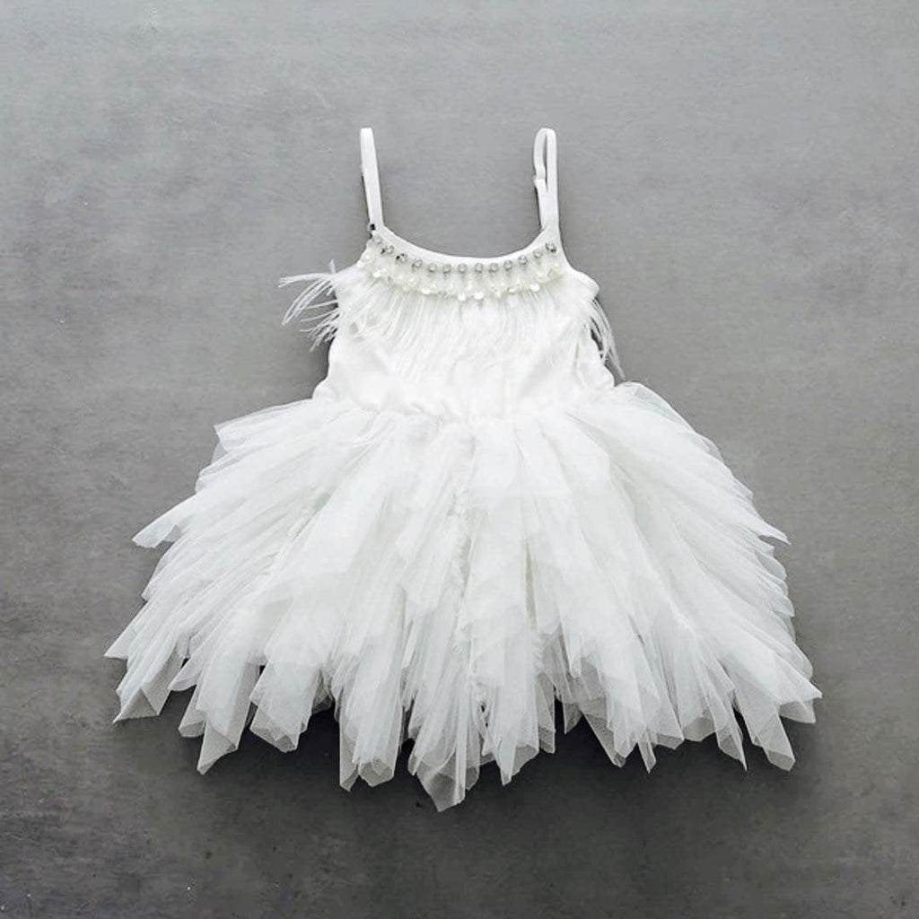 Cute Short A-line Spaghetti Straps Feather Flower Girl Dresses - photo 3