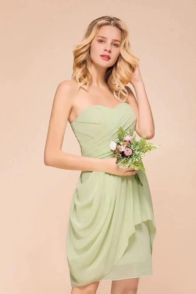 Cute Sleeveless slim Ruffle Chiffon Mini Bridesmaid Dress Wedding Guest Dress by misshow.com