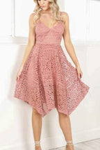 Cute Straps Short Pink Lace Homecoming Dress Party Dress PD205 by pgmdress