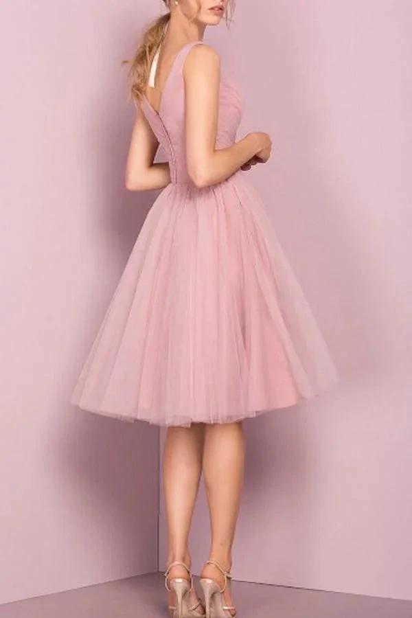Cute V Neck Knee Length Pink Homecoming Dress Short Prom Dresses PG151 by pgmdress