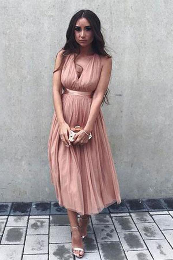 Süßes kurzes Ballkleid aus Tüll mit V-Ausschnitt, Homecoming-Kleid PG195