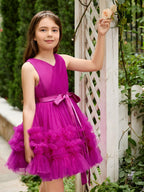 Fuchsia Princess Sleeveless Tulle Flower Girl Dress with Ruffles  (010225236) - photo 2