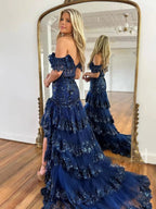 Kennedy |Sheath Off the Shoulder Long Lace Prom Dress (Lace-up Back) by KissProm