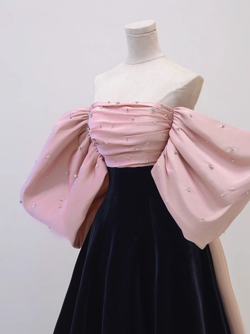 Hermoso vestido de noche largo de satén y terciopelo con hombros descubiertos Y7611