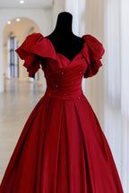 Burgundy satin long A line prom dress evening dress Y518 by simplepromdress