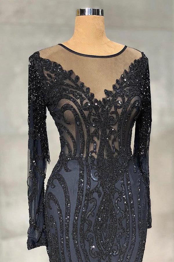 Elegant Long Mermaid Tulle Lace Prom Dress with Sleeves by BIZTUNNEL