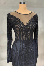 Elegant Long Mermaid Tulle Lace Prom Dress with Sleeves by BIZTUNNEL