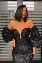 Off The Shoulder Mermaid Prom Gown with Sweetheart Neckline and Removable Sleeves by BIZTUNNEL