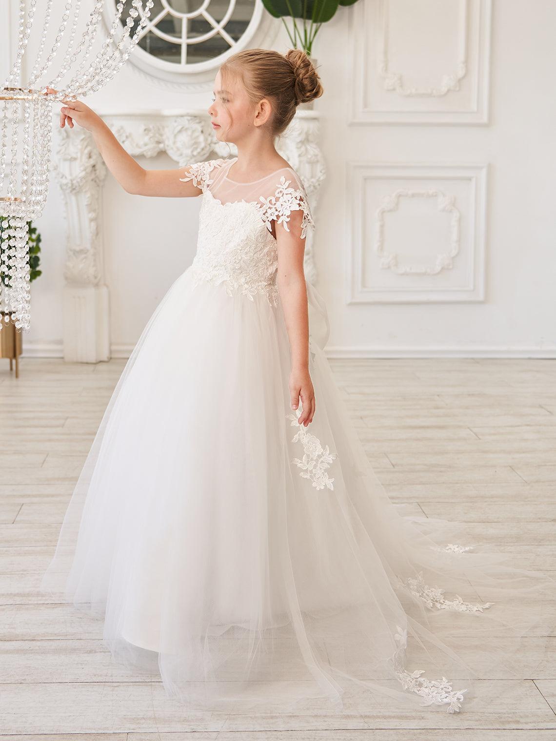 Ivory Detachable Train Princess First Communion Flower Girl Dress