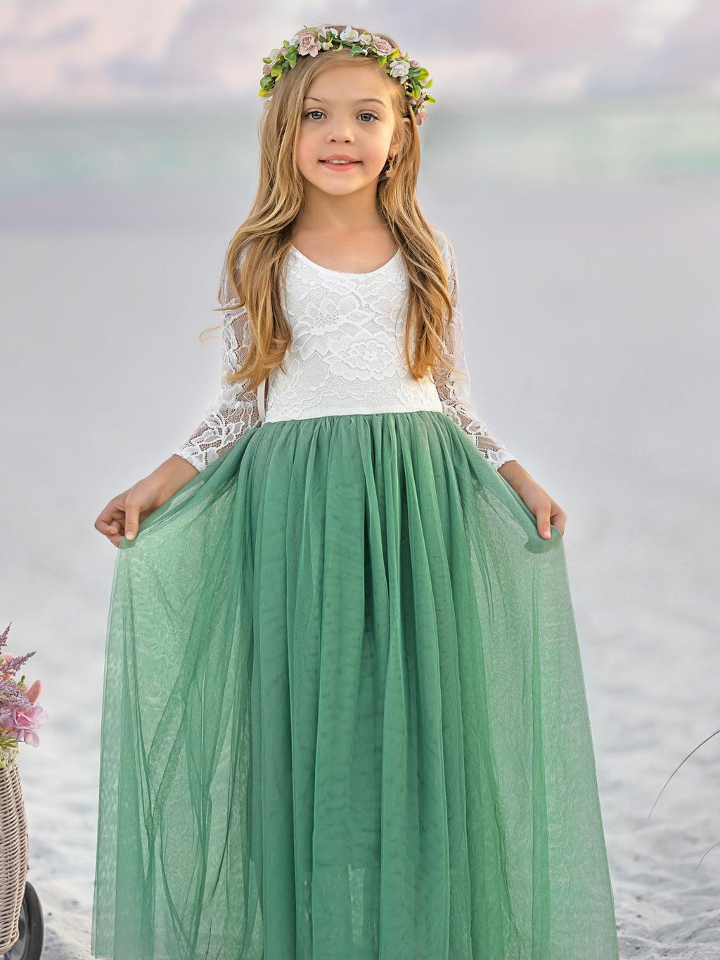 Girl Peony Lace Back A-Line Straight Tutu Tulle Party Flower Girl Dress - photo 6