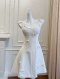 Cute White A Line Satin Homecoming Dress Mini Party Dress With Bow Y8579 by simplepromdress