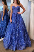 Allyson | Sweetheart Blue Sequin Lace Corest Long Dresses by KissProm