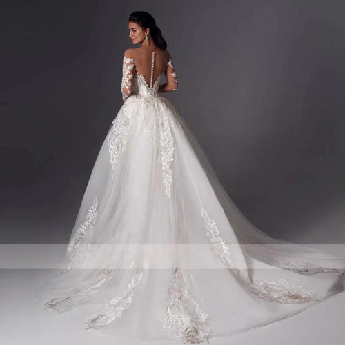 Loverxu Mermaid Vintage Wedding Dresses 2023 Sweetheart Long Sleeve Vestido De Novia Appliques Detachable Train Robe De Mariee by payinti