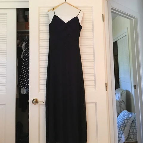 Hermoso vestido de fiesta azul marino con tirantes y escote en V, de gasa y cuentas, vestido de noche Y7563