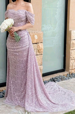 Wunderschönes schulterfreies Brautkleid mit Pailletten im Meerjungfrau-Stil, Abschlussball- und Abendkleid Y7630