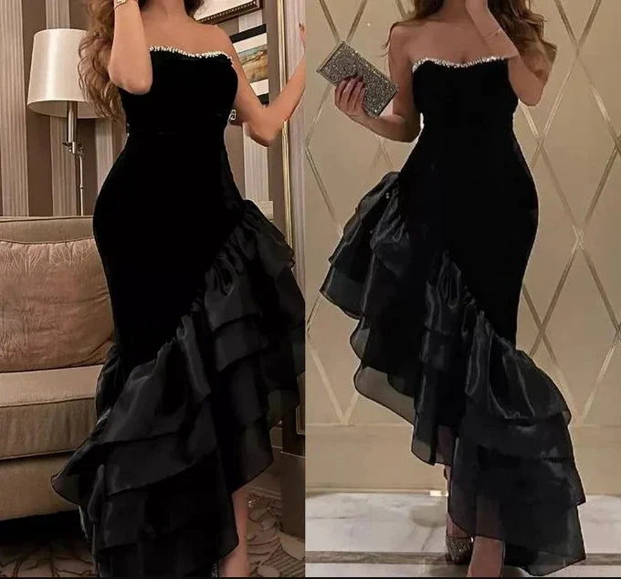 Sexy Strapless Black Mermaid Ruffles Evening Dress Formal Prom Dress Y7697 by simplepromdress
