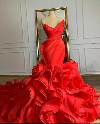 Vestidos de novia con cola larga, organza, falda escalonada con volantes, talla grande, vestido de fiesta Y47