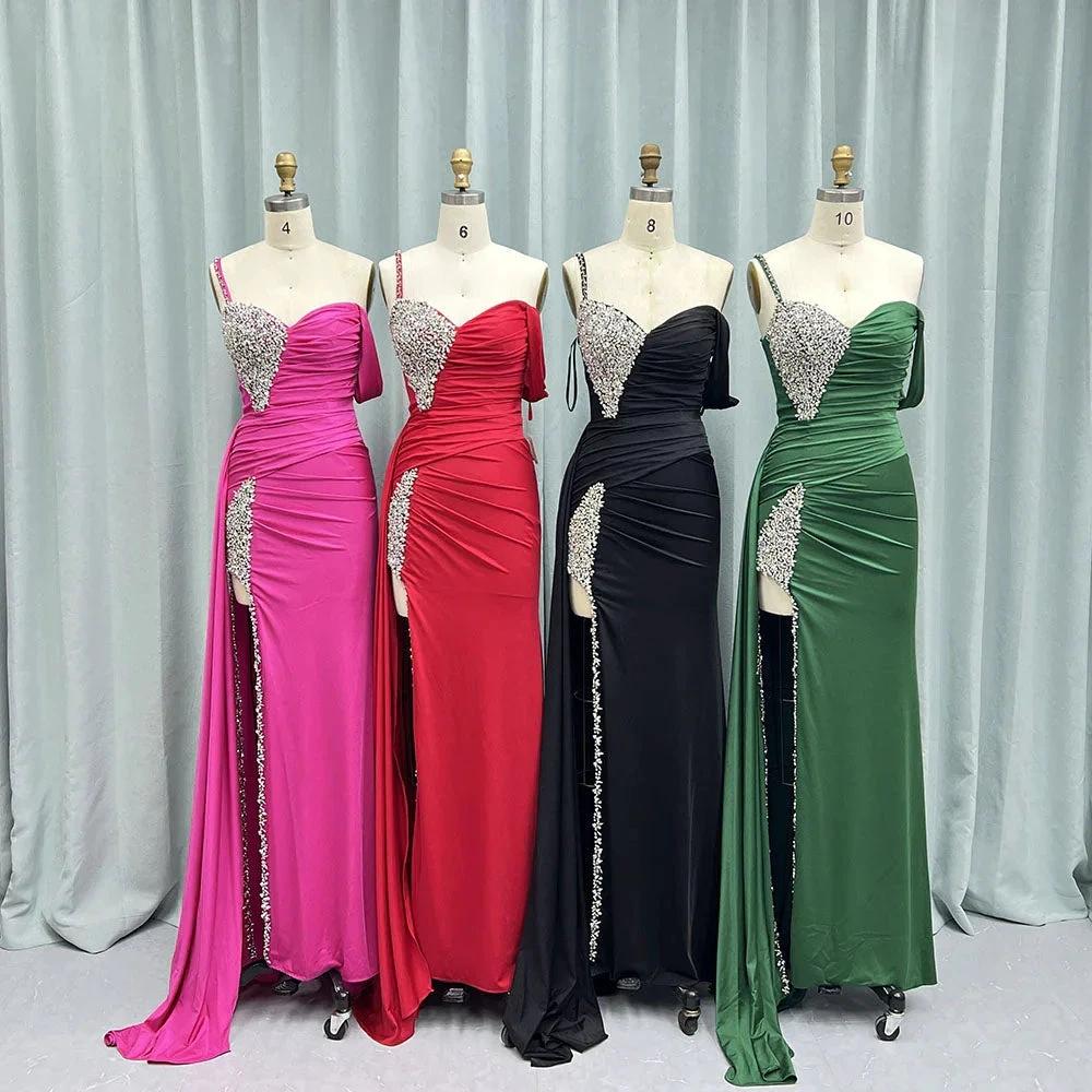 Kaydence | Chic Asymmertrical Fuchsia Beaded Long Porm Dress by KissProm