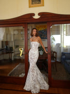 Vintage Ivory Lace Strapless Mermaid Wedding Dress SW189