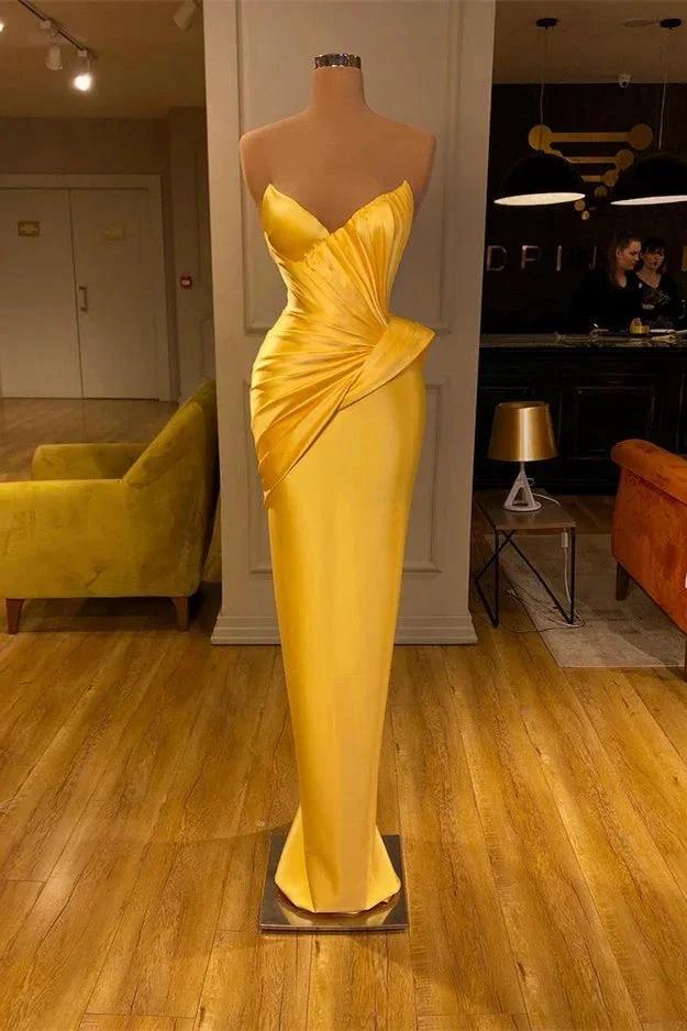Yellow Long Mermaid V-Neck Sleeveless Prom Dress by BIZTUNNEL
