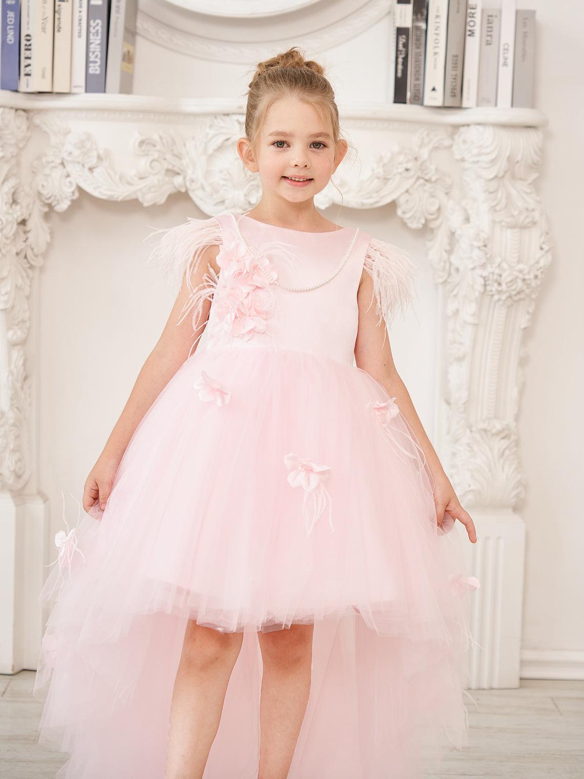 Princess Sleeveless Tulle Flower Girl Dress with Beading and Feather Bow (010… - photo 3