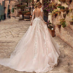 Sexy V-Neck Applique Wedding Dress Lace 2023 Illusion Long Sleeve A-Line Princess Bride Dress Bohemia Vestido De Noiva Women's by payinti