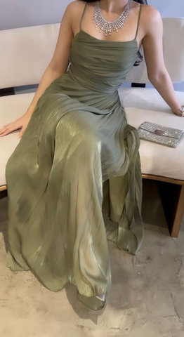 Charmantes grünes langes Ballkleid in A-Linie, formelles Abendkleid Y7619
