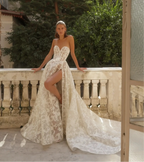 Bohemian Ivory Lace Sweetheart Neck High Slit Mermaid Wedding Dress SW183