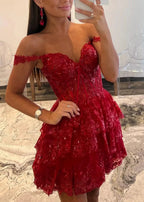 A-Line Sweetheart Tiered Short Homecoming Dress by KissProm