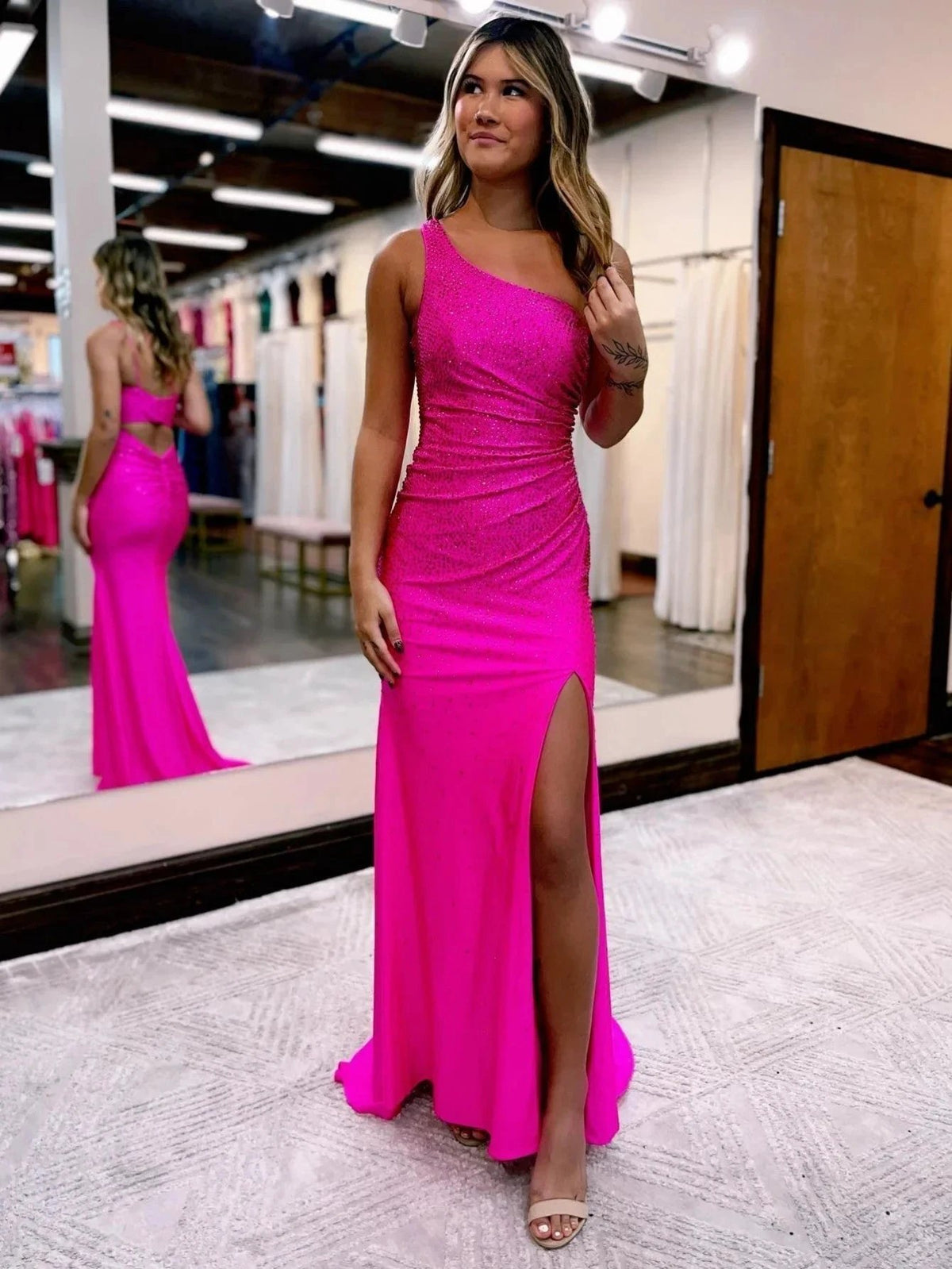Celine |Mermaid One Shoulder Beaded Jersey Prom Dress with Slit by KissProm