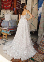 Exquisite 3D Flowers Appliques Wedding Dresses V-neck Backless Wedding Gown Vestido De Noiva Customer Made