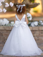 Elegant Princess Ball Gown Satin & Tulle Flower Girl Dress - photo 2