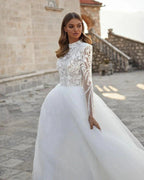 Grace Pretty luxury Princess Wedding Dresses Modest O Neck Long Sleeves Muslim Bride Dresses Bridal Gown vestidos de novia by payinti