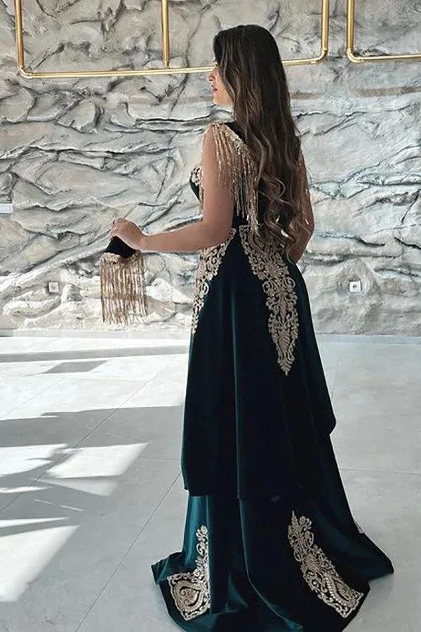 Elegant Off The Shoulder V-Neck Mermaid Evening Dress with Applique by BIZTUNNEL